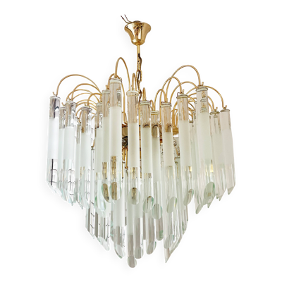 Chandelier vintage en verre et laiton italien, années 1970