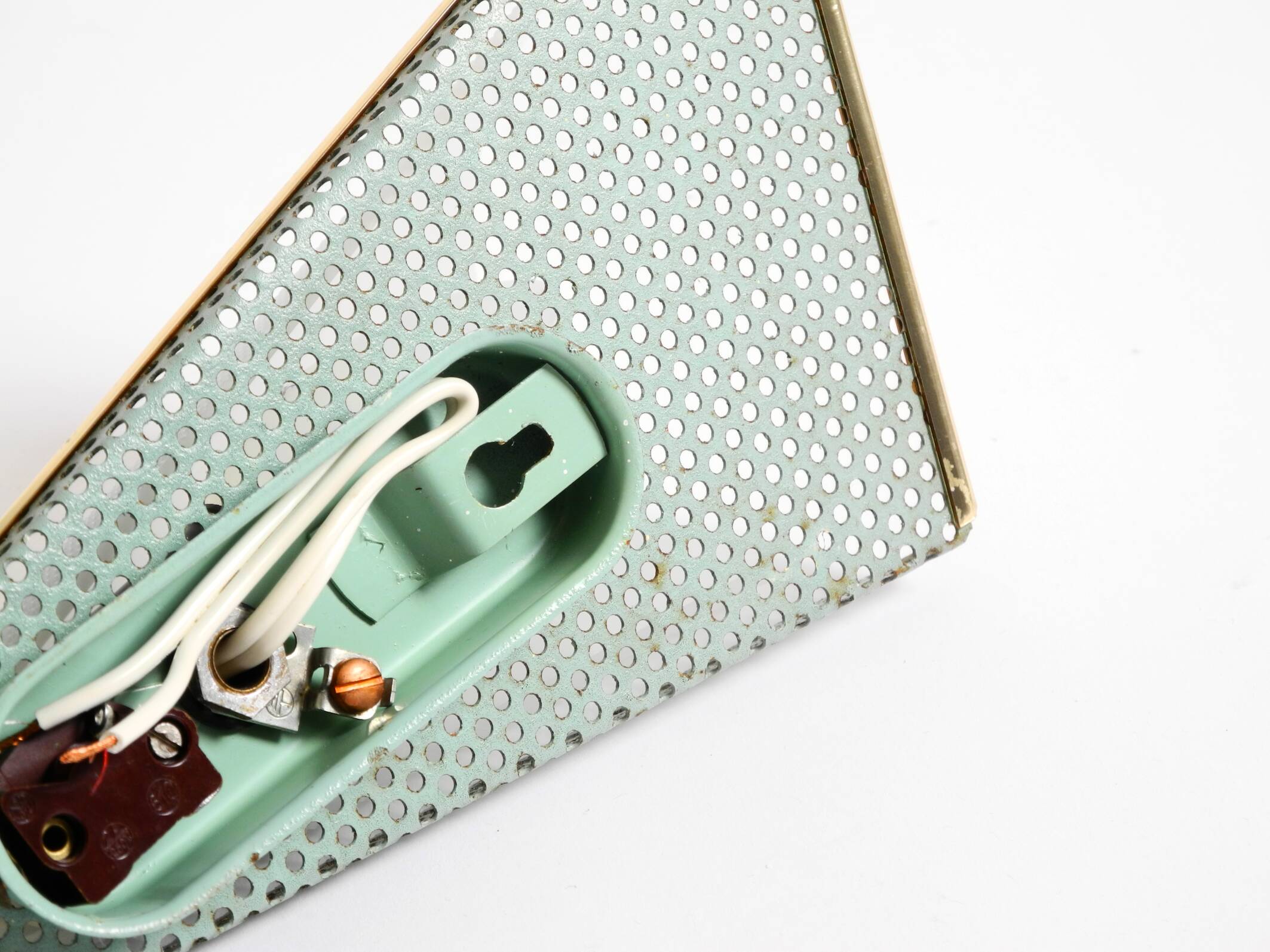 Pair of beautiful mint green Mid Century Modern perforated sheet metal wall