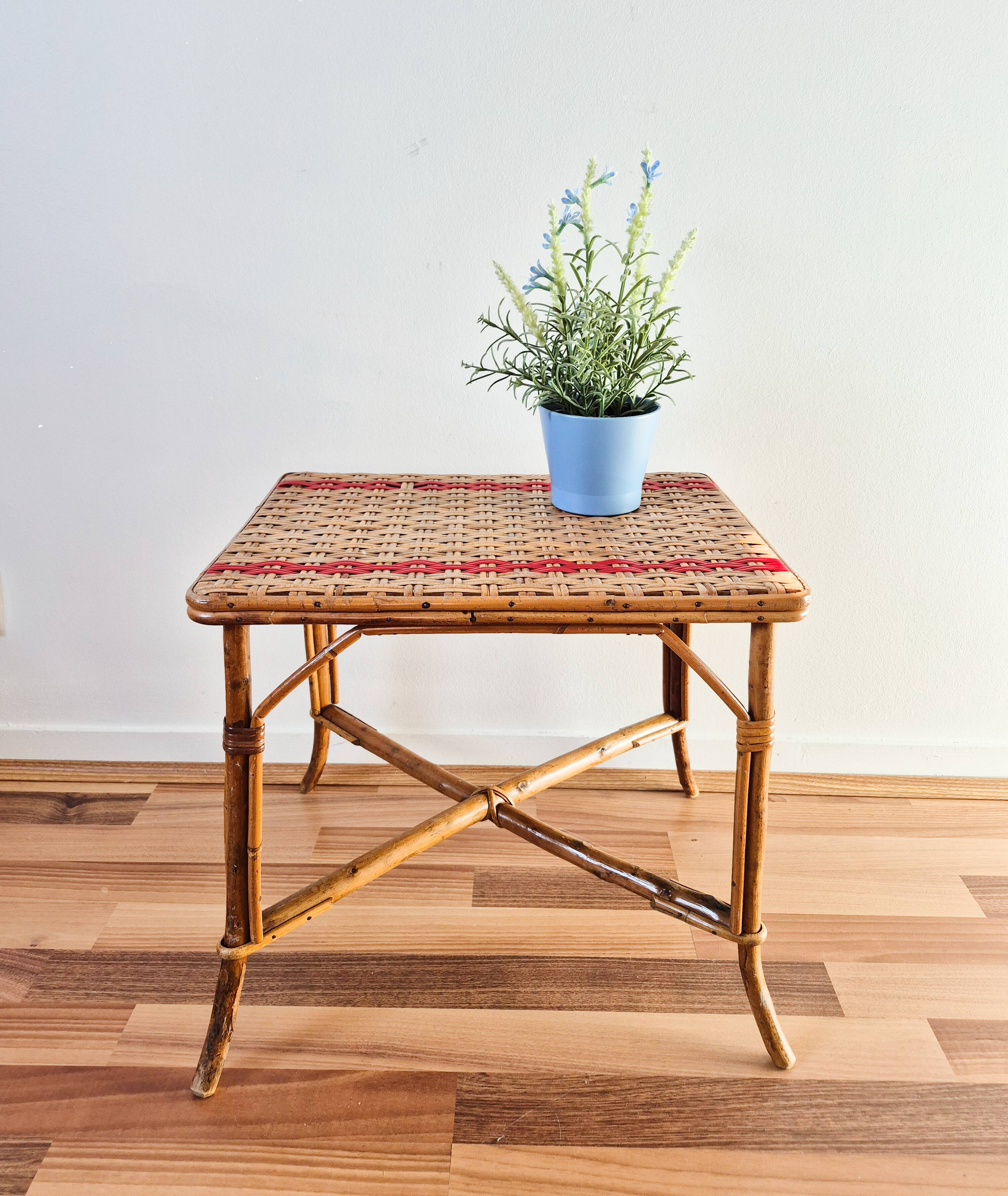 Rectangular rattan table for children, French vintage, side table.