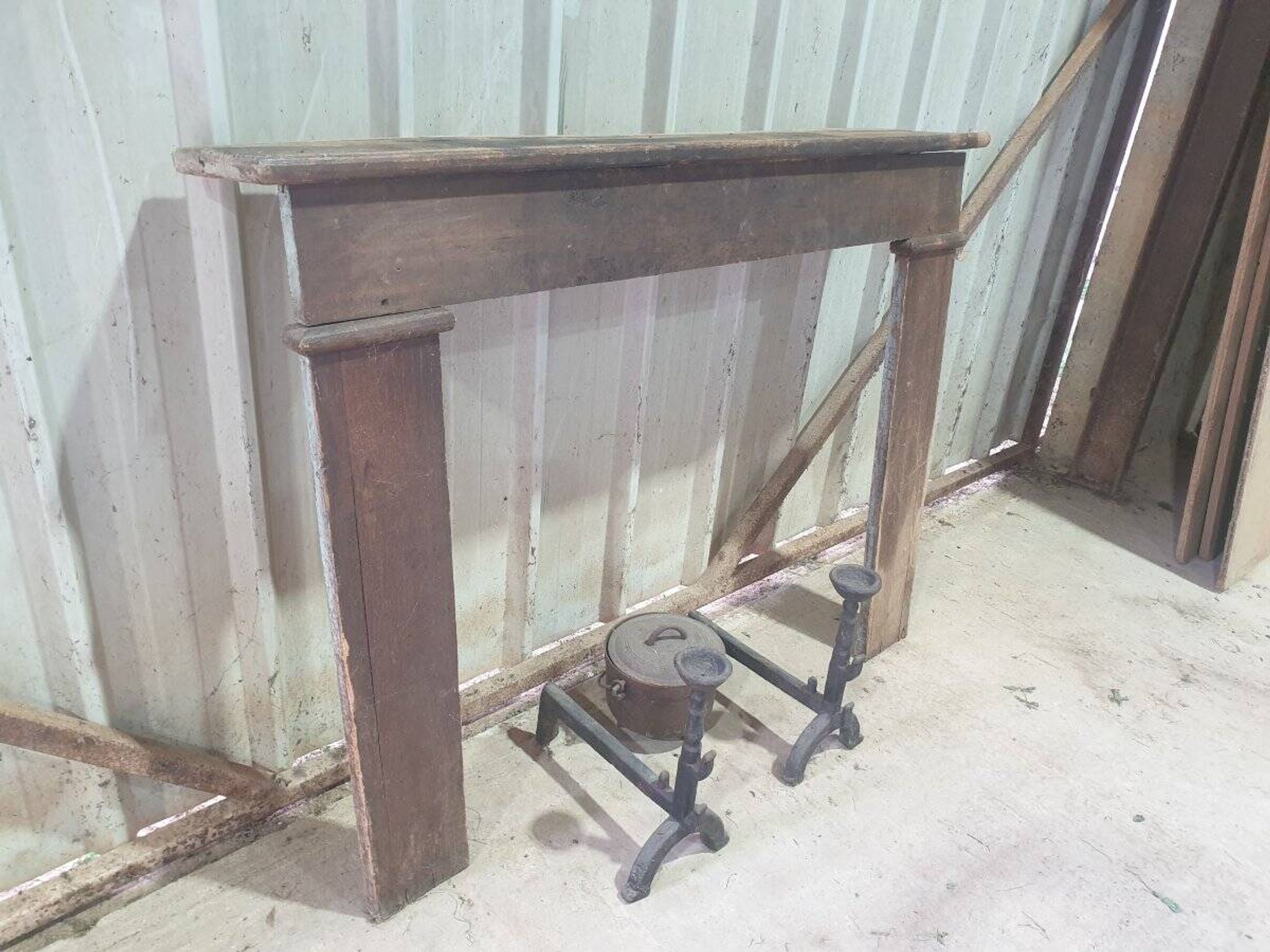 Country-style fireplace surround - stained poplar - late 19th century