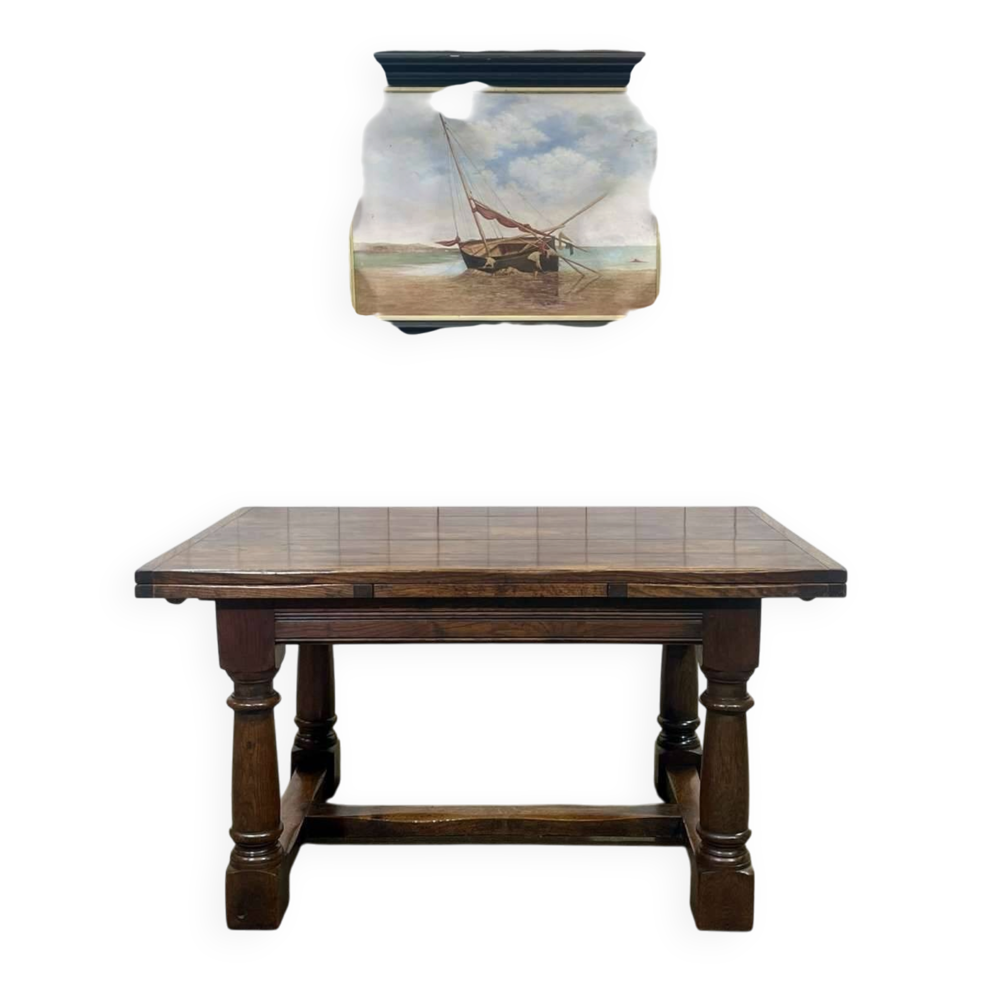 English monastery table with extensions from the late 19th century in elm and oak.
