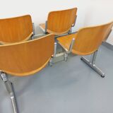 Suite of 4 vintage Giancarlo Piretti benches for Castelli in wood and aluminum