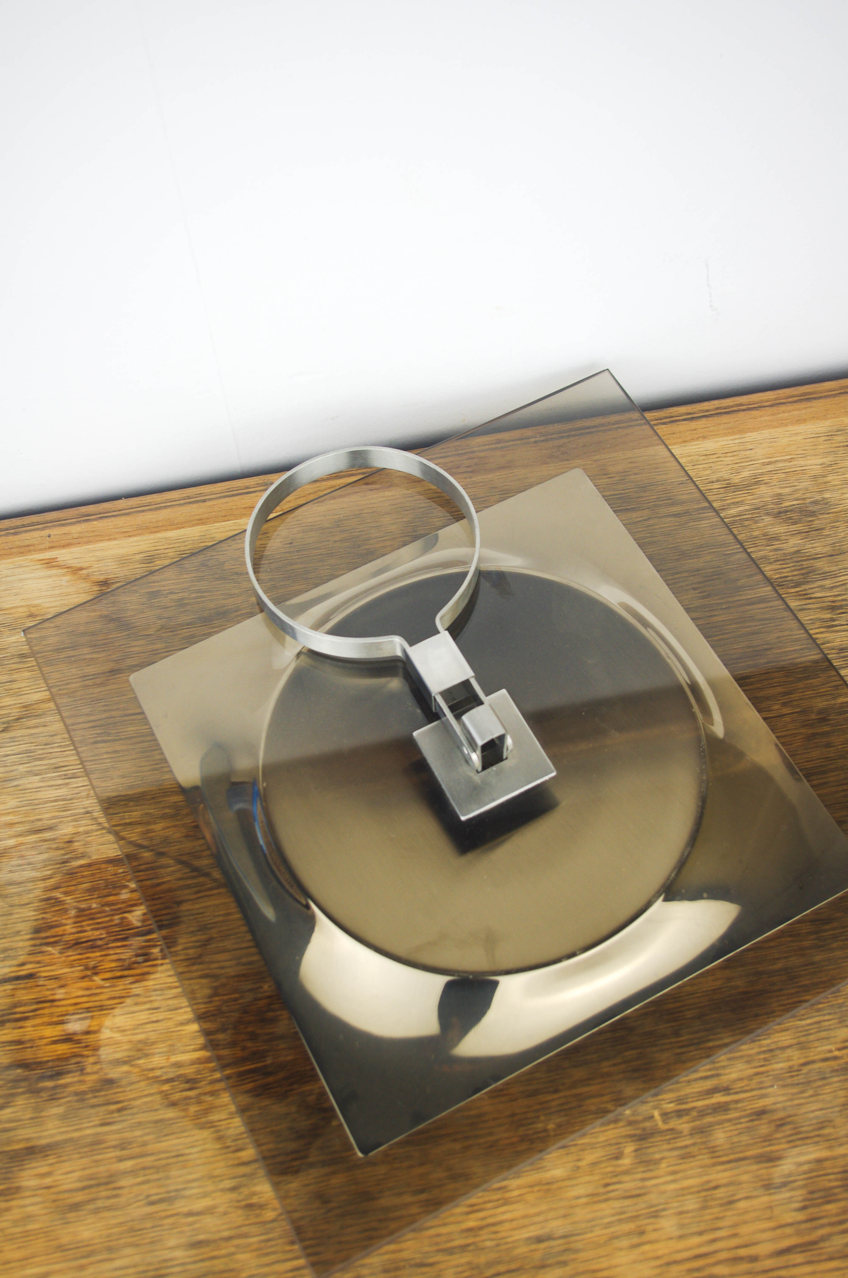 Smoked glass tray and chrome made in France