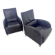 Pair of aubergine leather club armchairs by Cinna.