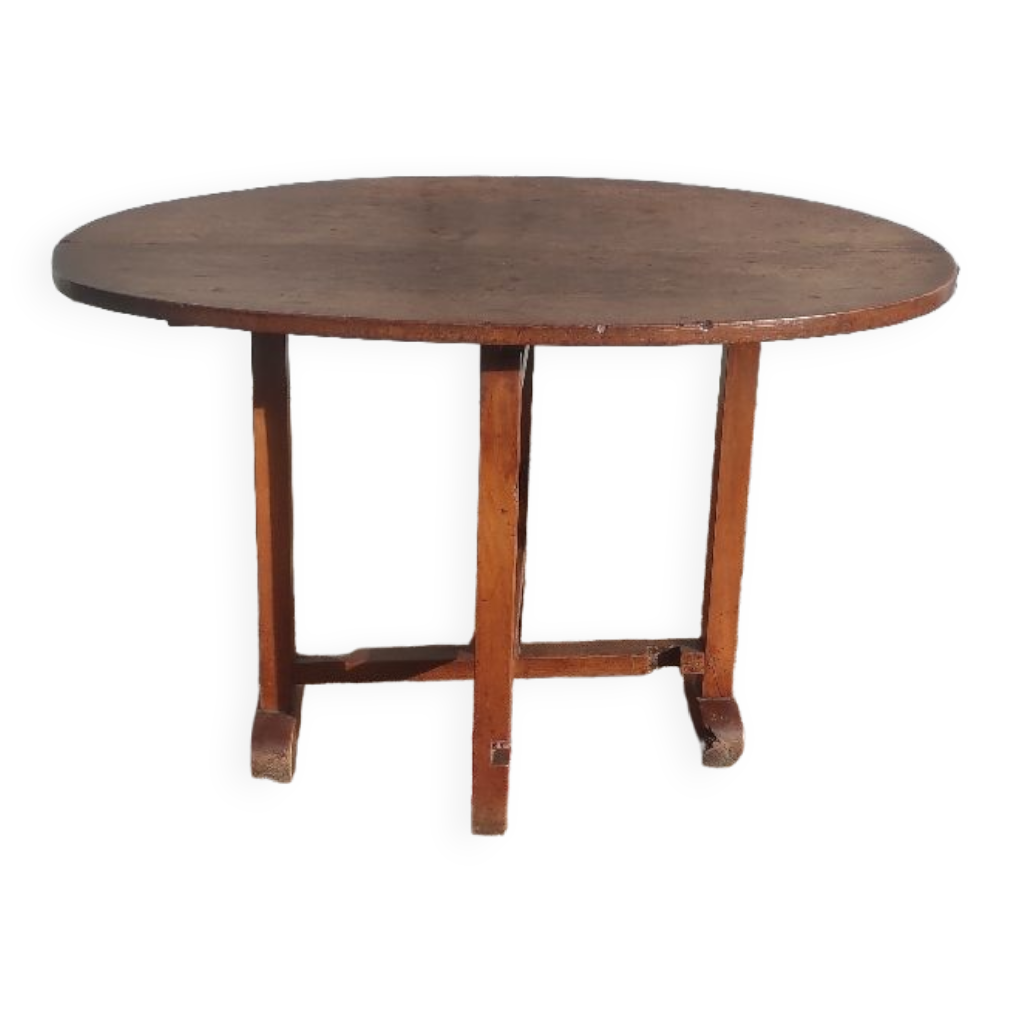 Old rustic oval folding wooden farmhouse table