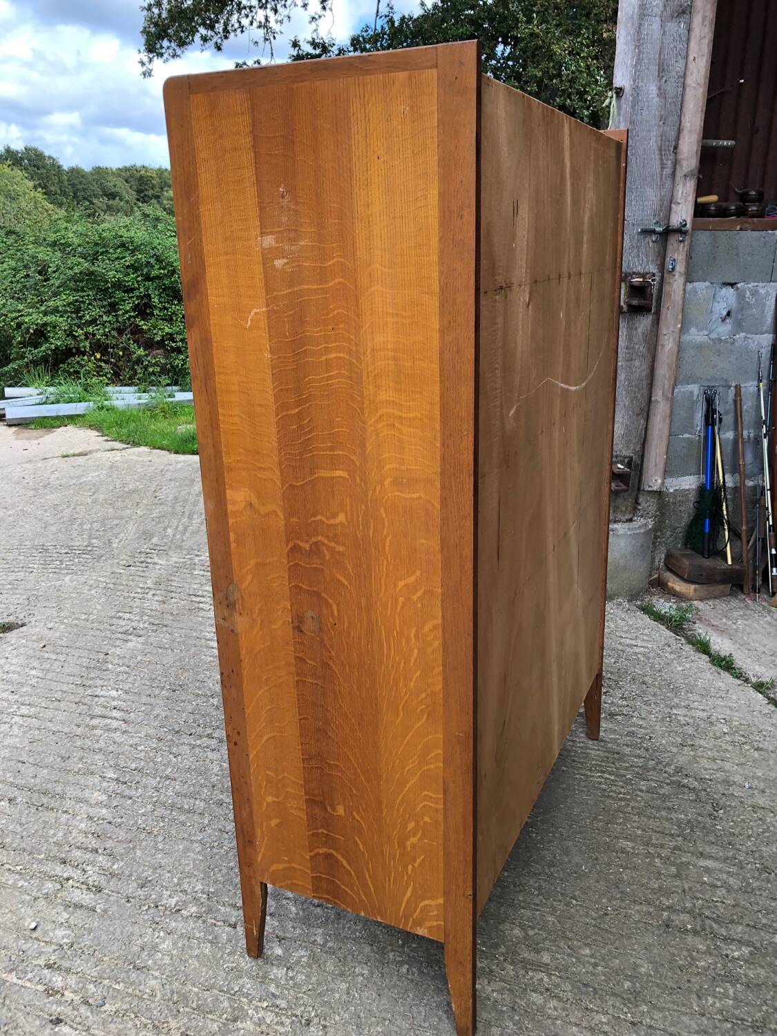 Vintage oak bookcase with compass base