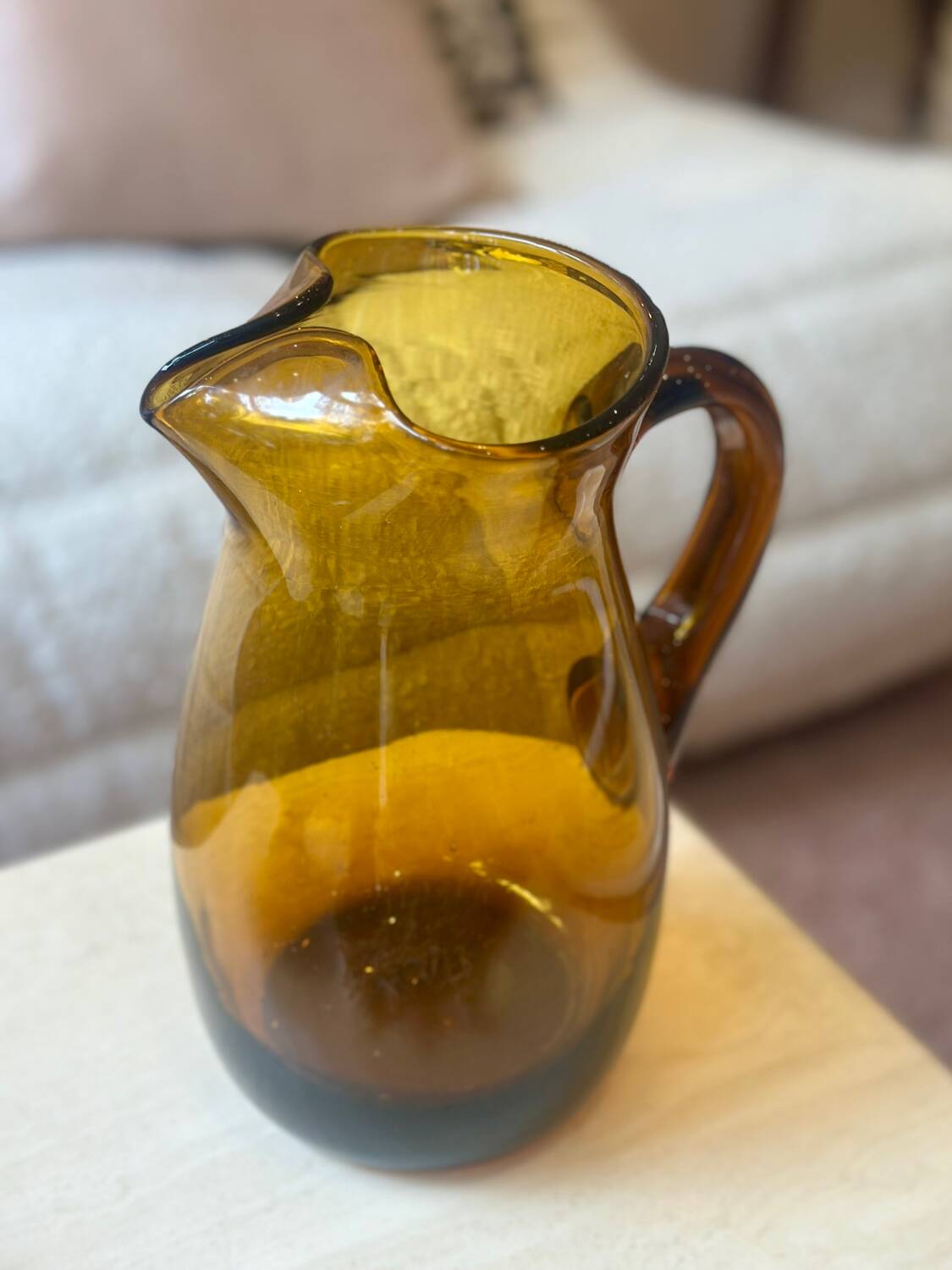 Vintage European Amber Blown Glass Carafe Vase, 1950s-60s