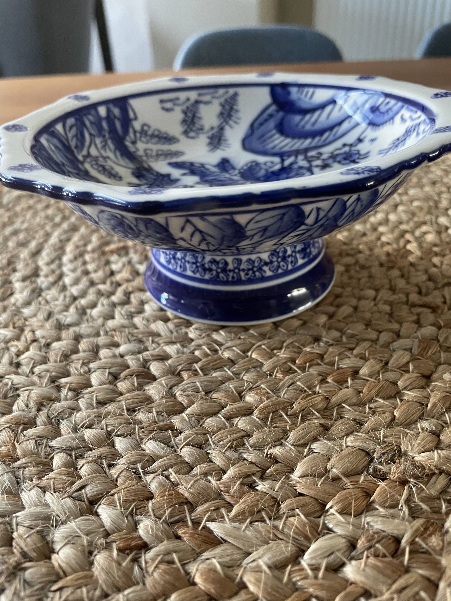 Blue and white porcelain compote, Delft style.