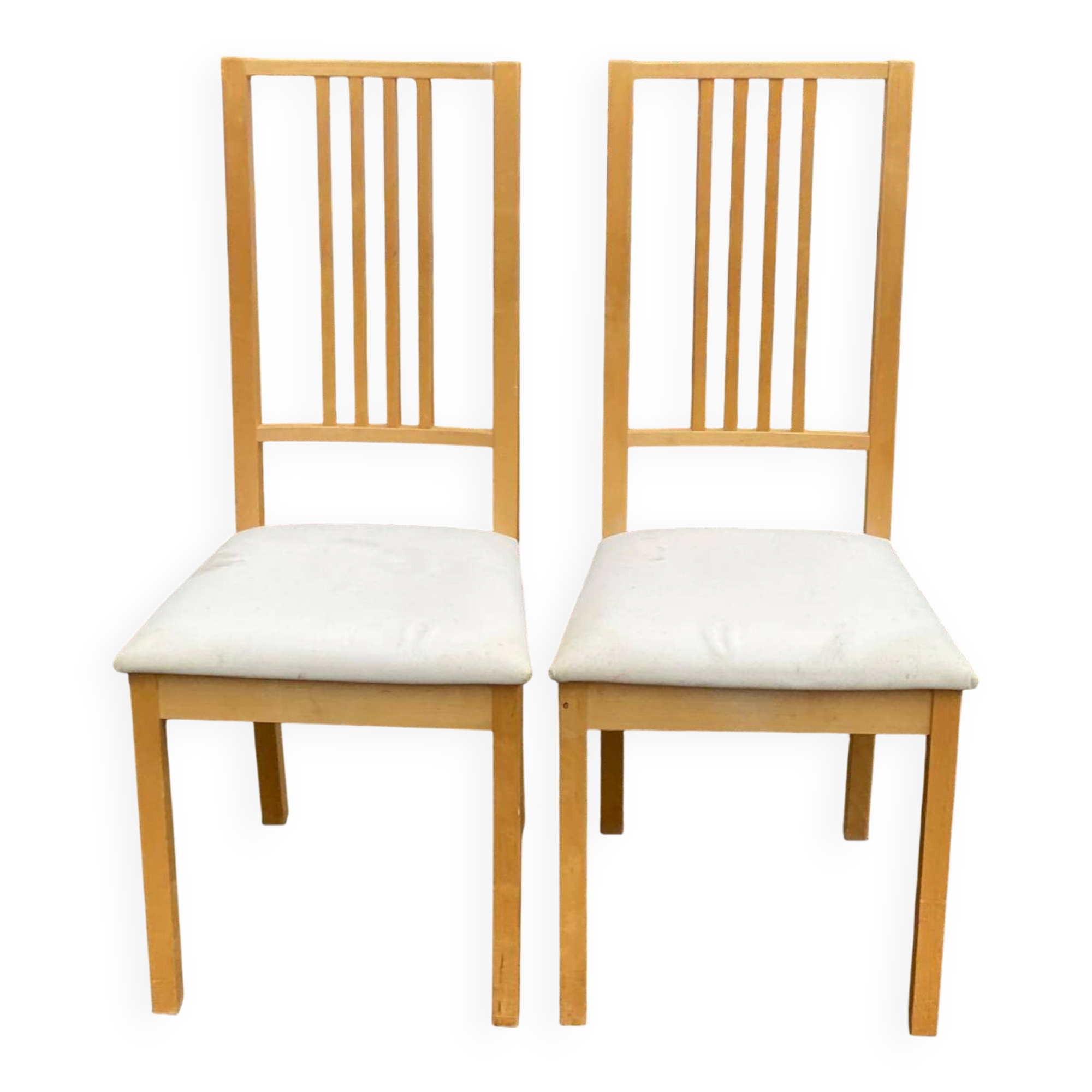 2 Scandinavian dining chairs made of solid light birch wood, IKEA Borje.