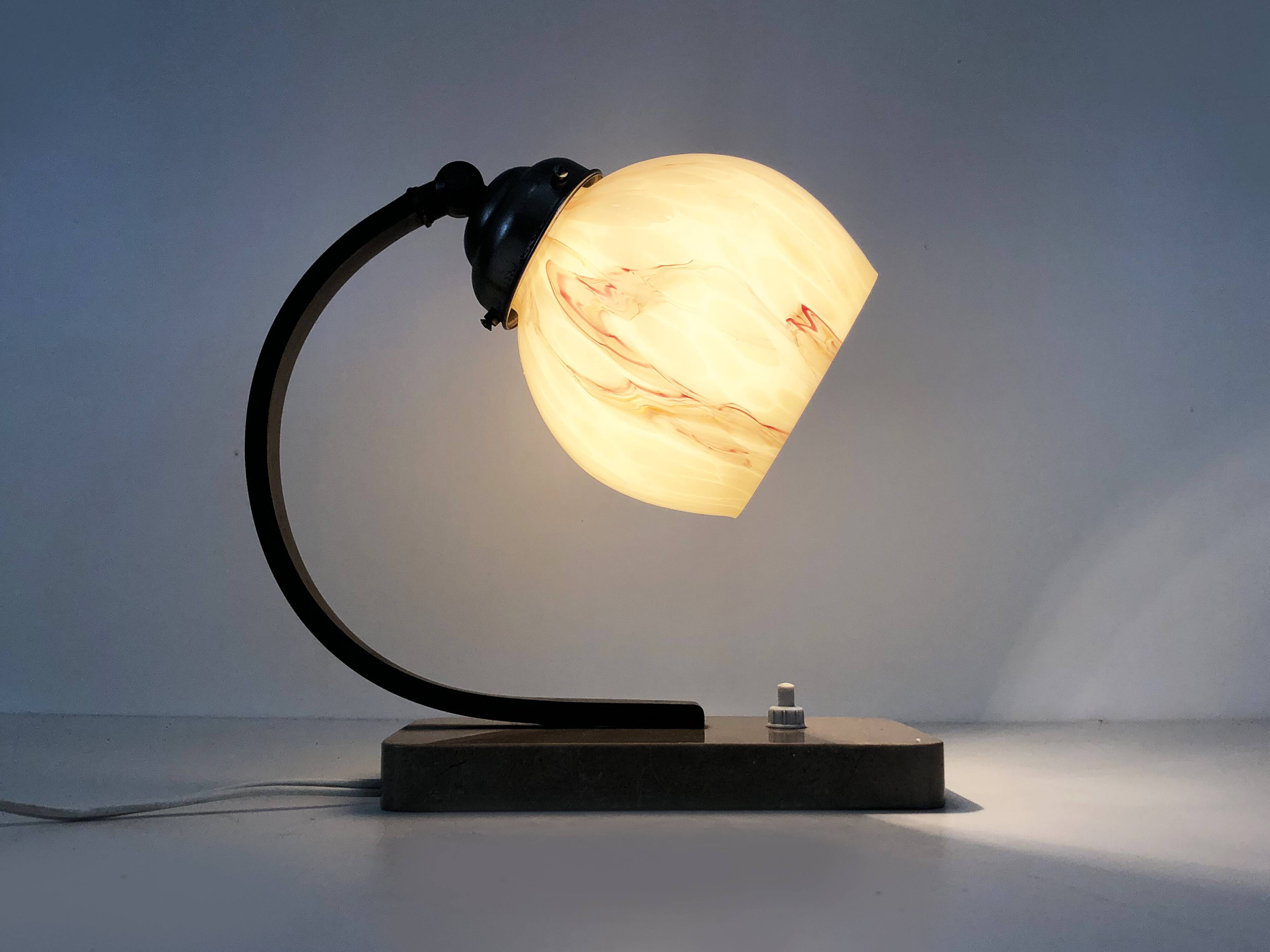 Desk lamp, Art Deco table lamp with swivel head, marble base, bronze foot