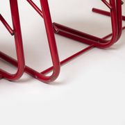 Set of 4 postmodern dining chairs in red lacquered metal and leatherette, italy, 1980s