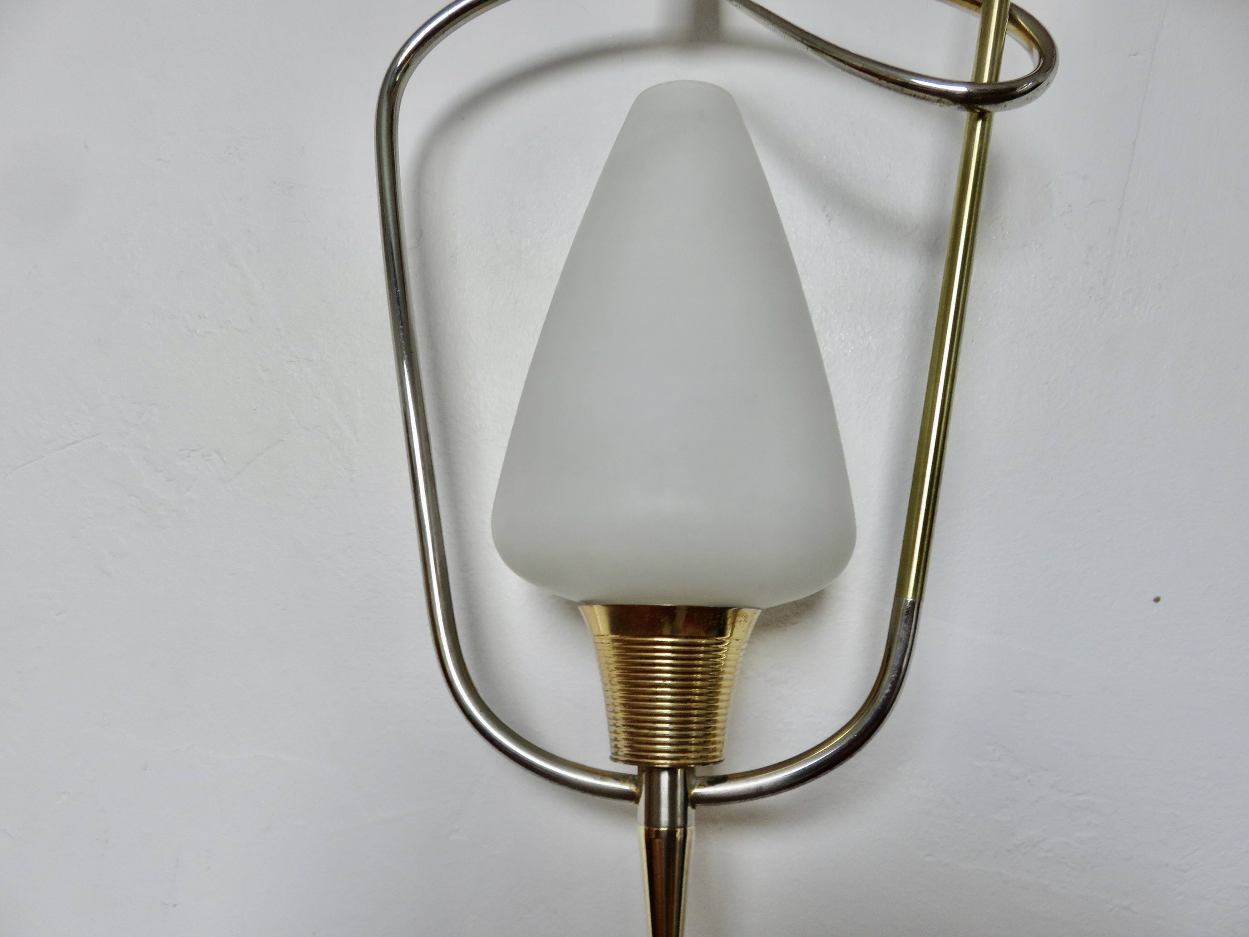 Arlus chandelier/pendant light, opaline glass and brass, 1950s or 60s, vintage