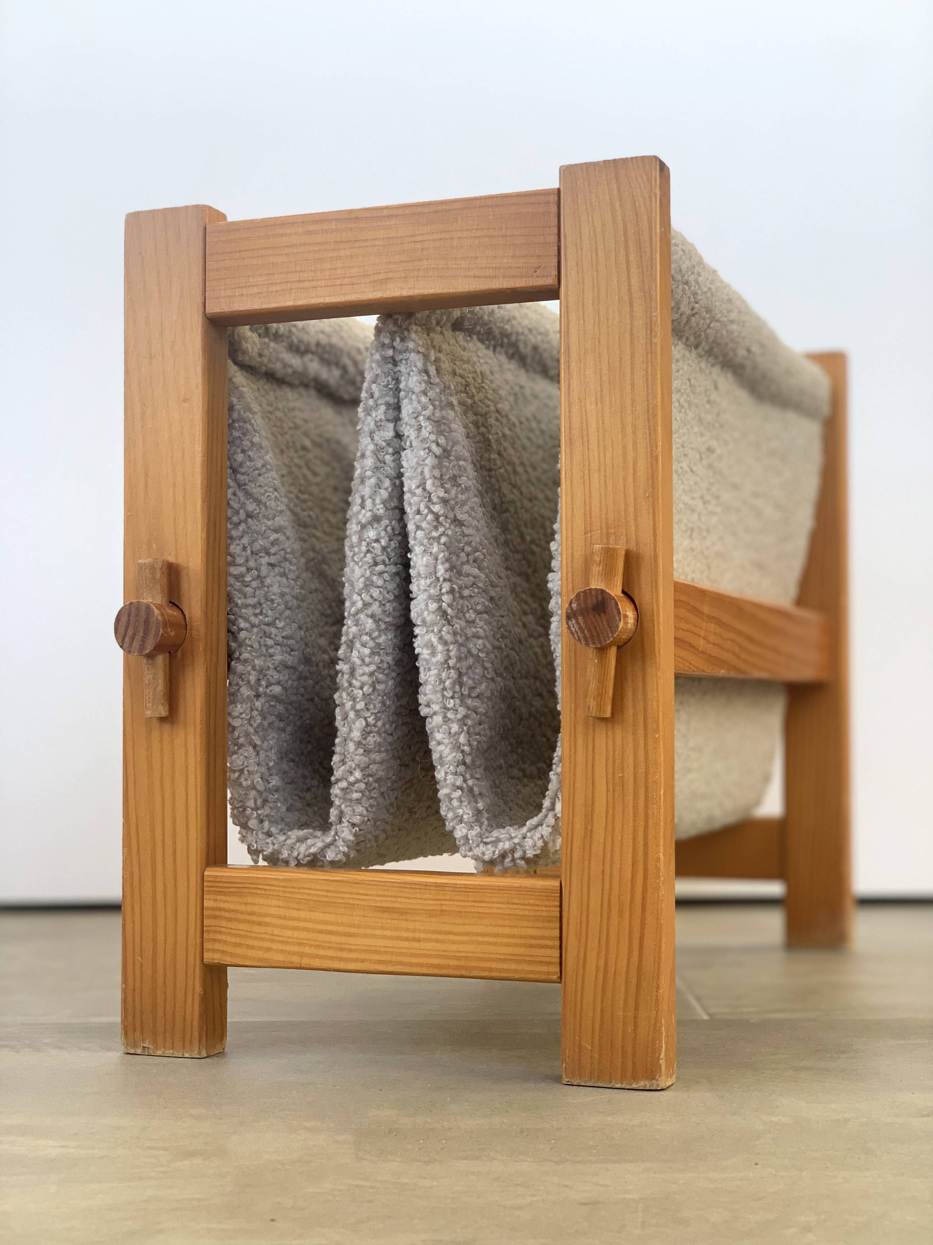 Magazine rack in wood and terry cloth, 1970