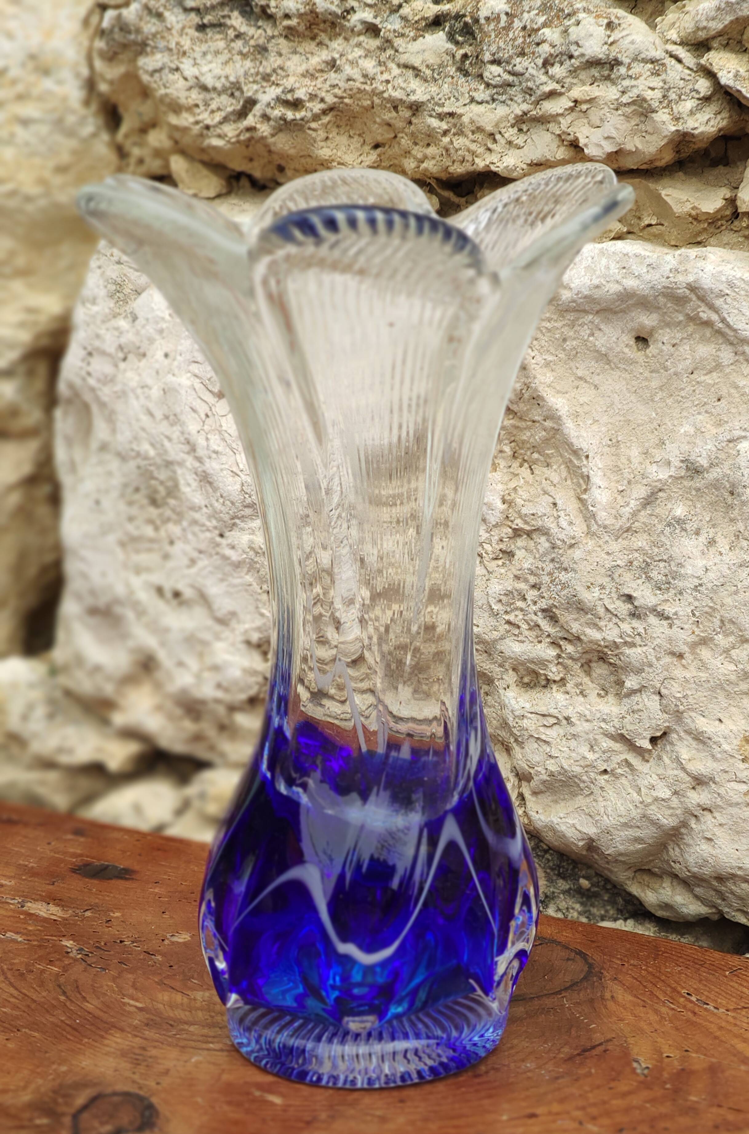 Large blue glass vase