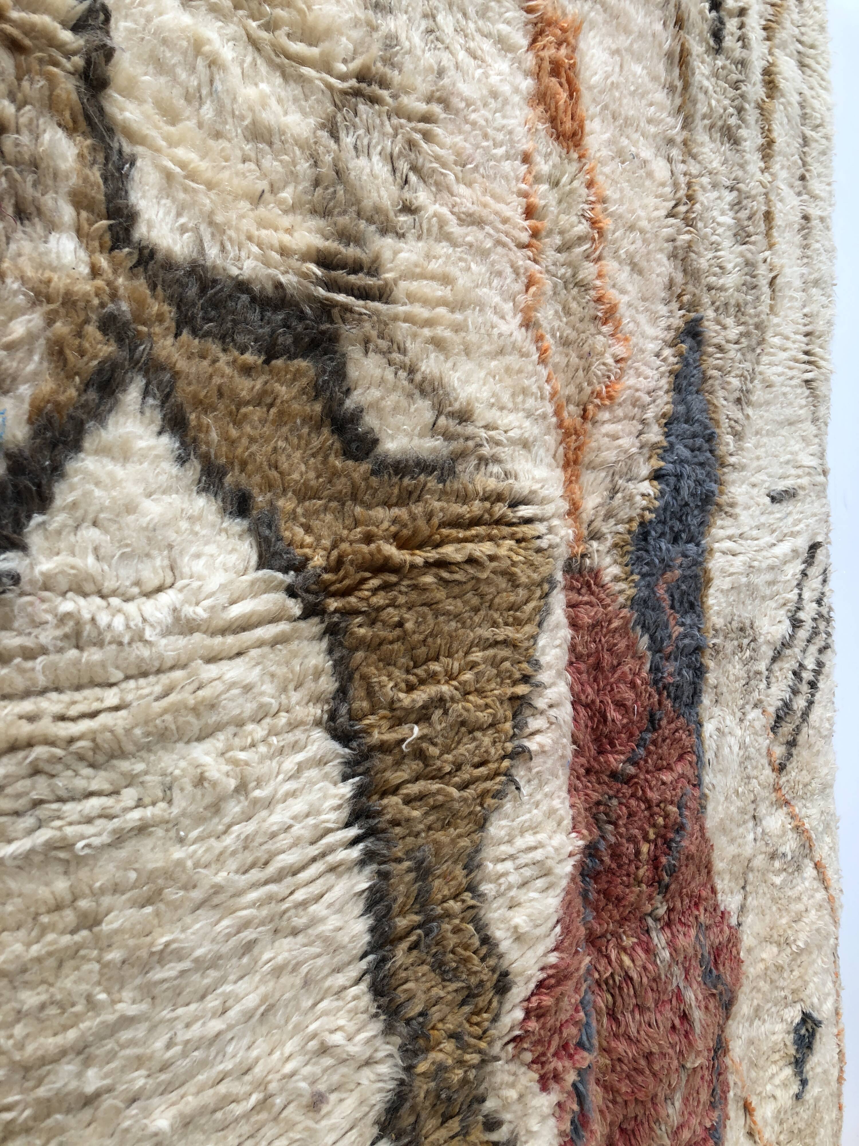 Moroccan Berber rug Boujaad ochre, blue, red and orange 2.56x1.58m