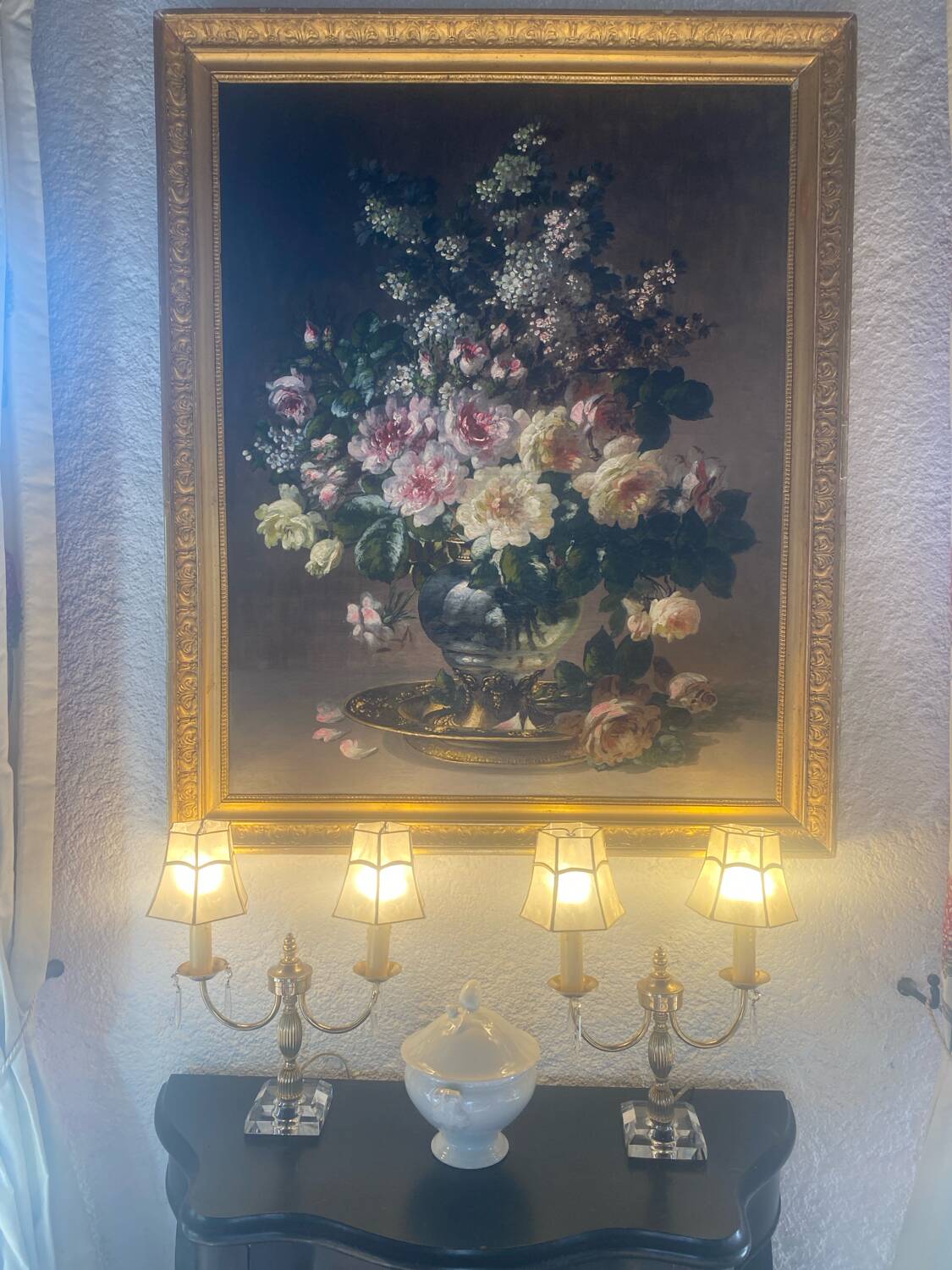 Set of 2 crystal lamps with mother-of-pearl shades