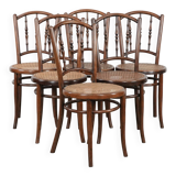 Beautiful set of 6 wooden vintage bistro chairs by Jacob & Josef Kohn Wien with cane seat