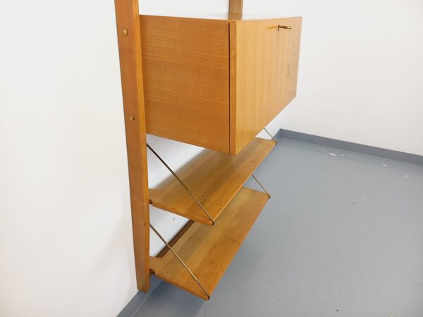 Bibliothèque étagère murale avec secrétaire bar vintage en bois clair