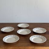 Set of 6 large soup plates with blue flower frieze pattern