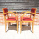 2 anciens fauteuils bridge bois & skai rouge