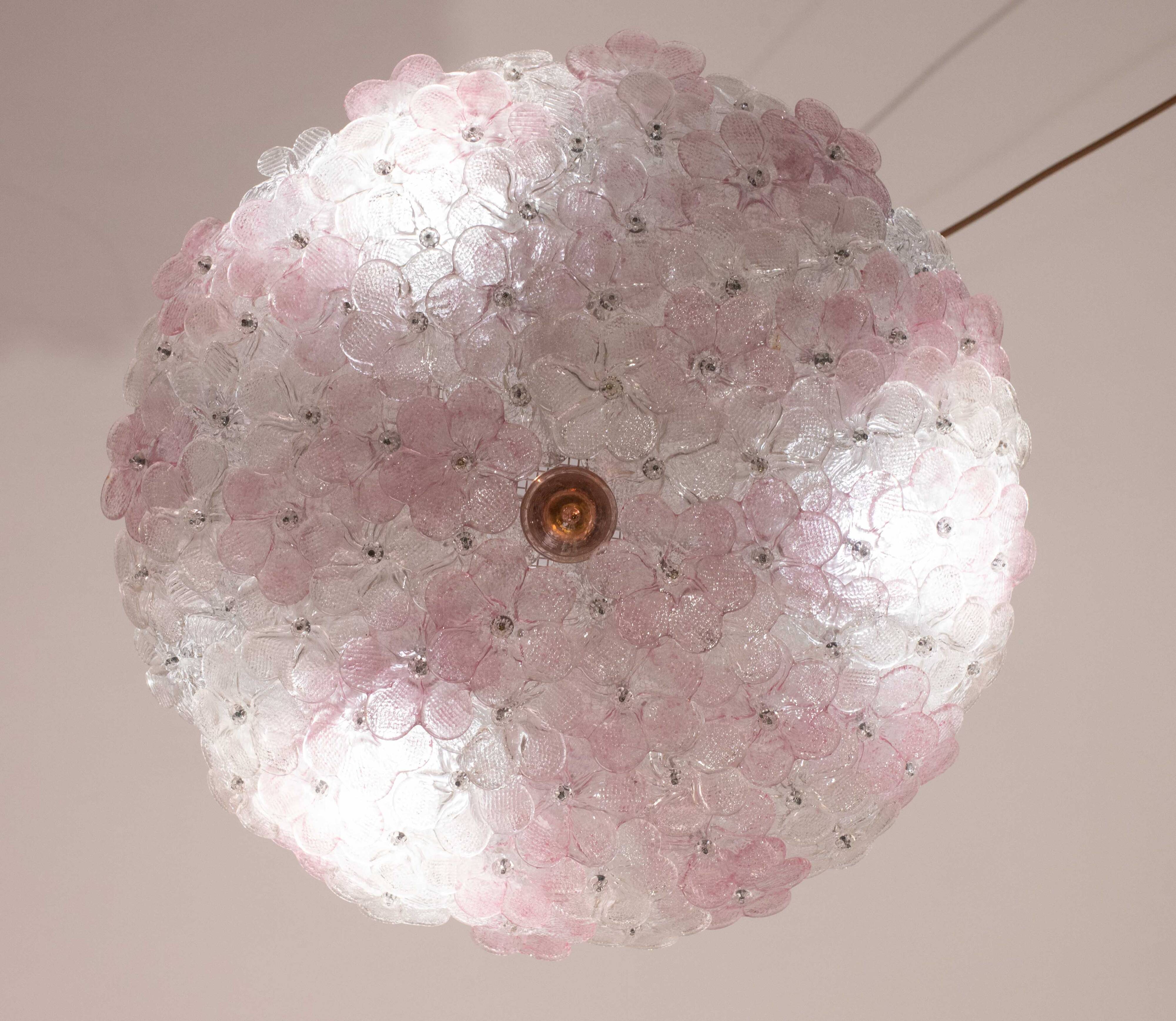 Charming Large Size Murano Ceiling Light Pink Flower by Seguso for Venini,