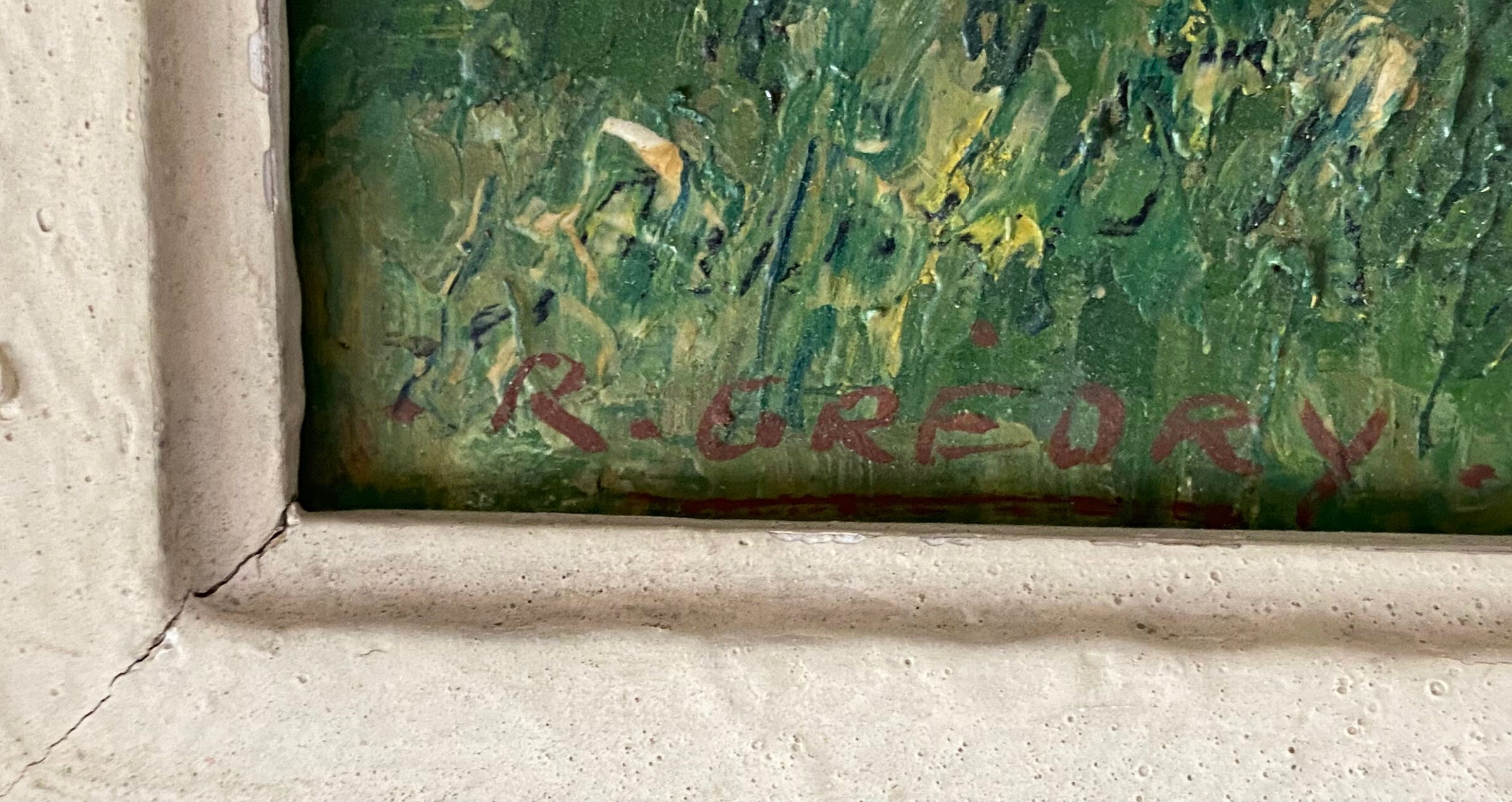 HSP Table Landscape "Village to the river" with frame, middle XX°