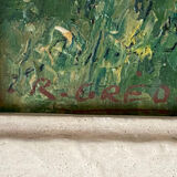 HSP Table Landscape "Village to the river" with frame, middle XX°