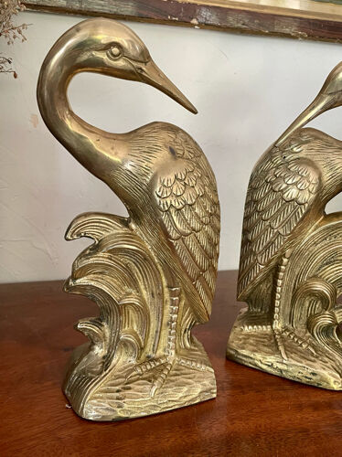 Bookend herons in brass style Art Deco 26cm