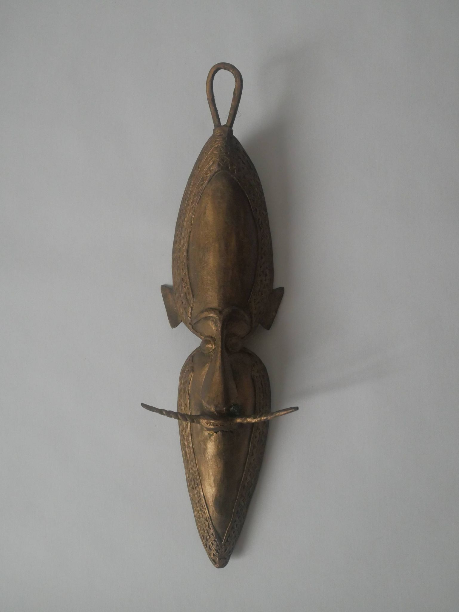 Brass mask tribal ethnic wall decoration object vintage African art handmade sculpture