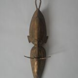 Brass mask tribal ethnic wall decoration object vintage African art handmade sculpture