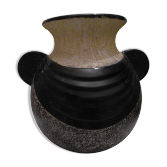 Art Deco Vase - Faience De Bruyn - black and yellow