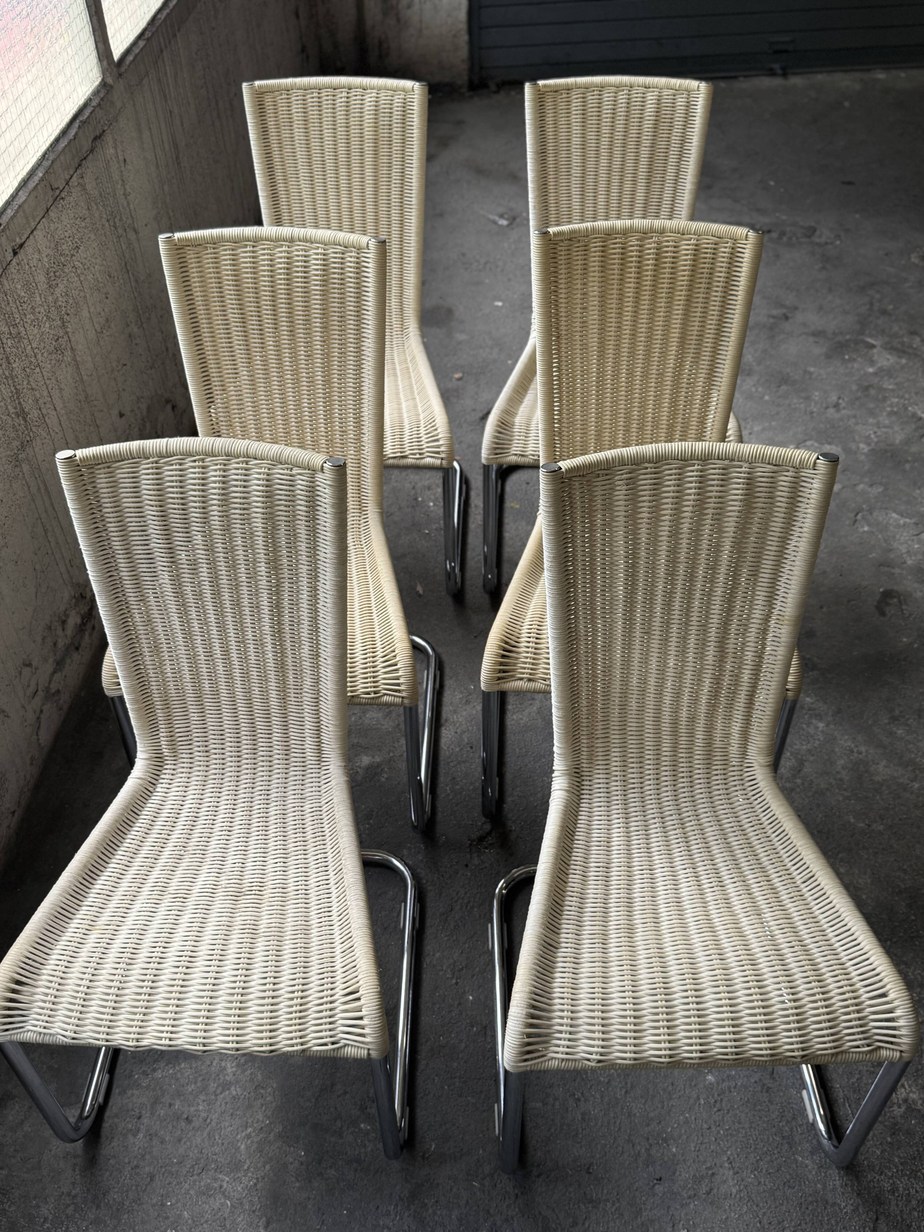 Set of 6 Tecta WK 724 Cantilever Chairs in Metal and Cream Wicker – 1980s