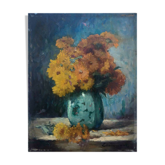 Painting "The Bouquet of Orange Dahlias" by Vallemont