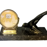 Perpetual calendar swallow in patinated regulation on black marble base ~ 50s