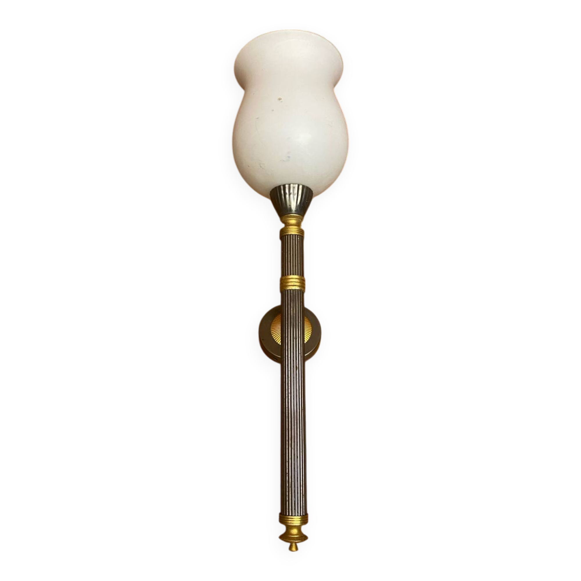Antique Wall Lamp Torch JANSEN style Metal + White Opaline Vintage #C52