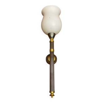 Applique Ancienne Torche style JANSEN Métal + Opaline Blanche Vintage #C52