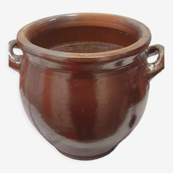 Copper dark brown stoneware pot
