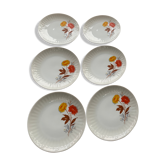 Set de 6 petites assiettes en porcelaine et fleurs orange et jaune vintage