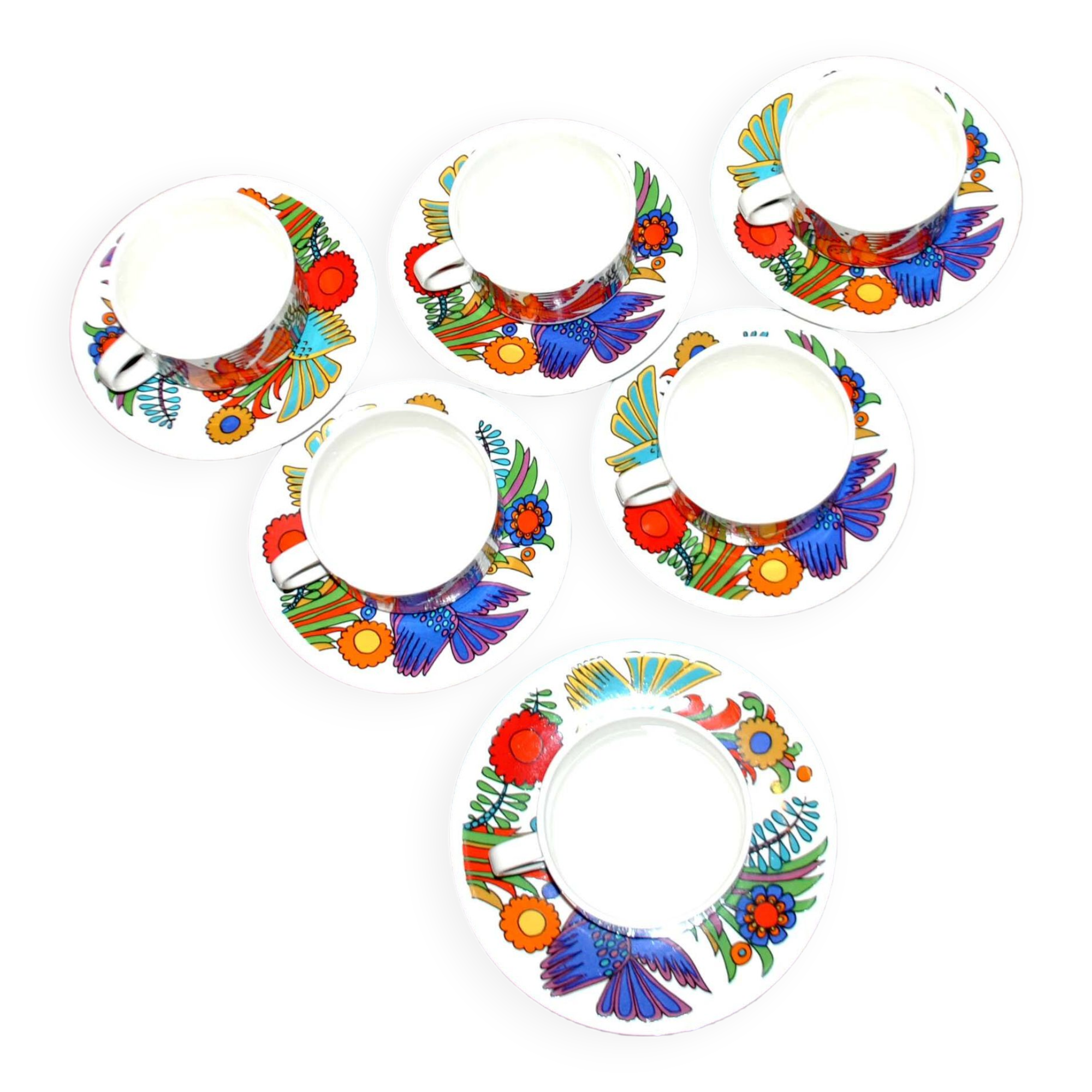 Lot 6 colorful bird cups acapulco by villeroy-boch vintage 1960-1970