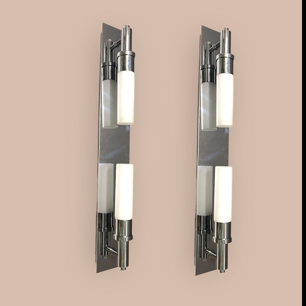 Italian Chrome Wall Lights, 1980s, Set of 2