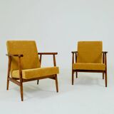 Vintage set of armchairs, golden yellow fabric, refurbished, 1970