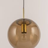 Large smoked glass ball pendant by Limburg with brass, Germany, 1970s.