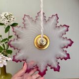 Vintage lace lampshade pendant light in pink frosted glass