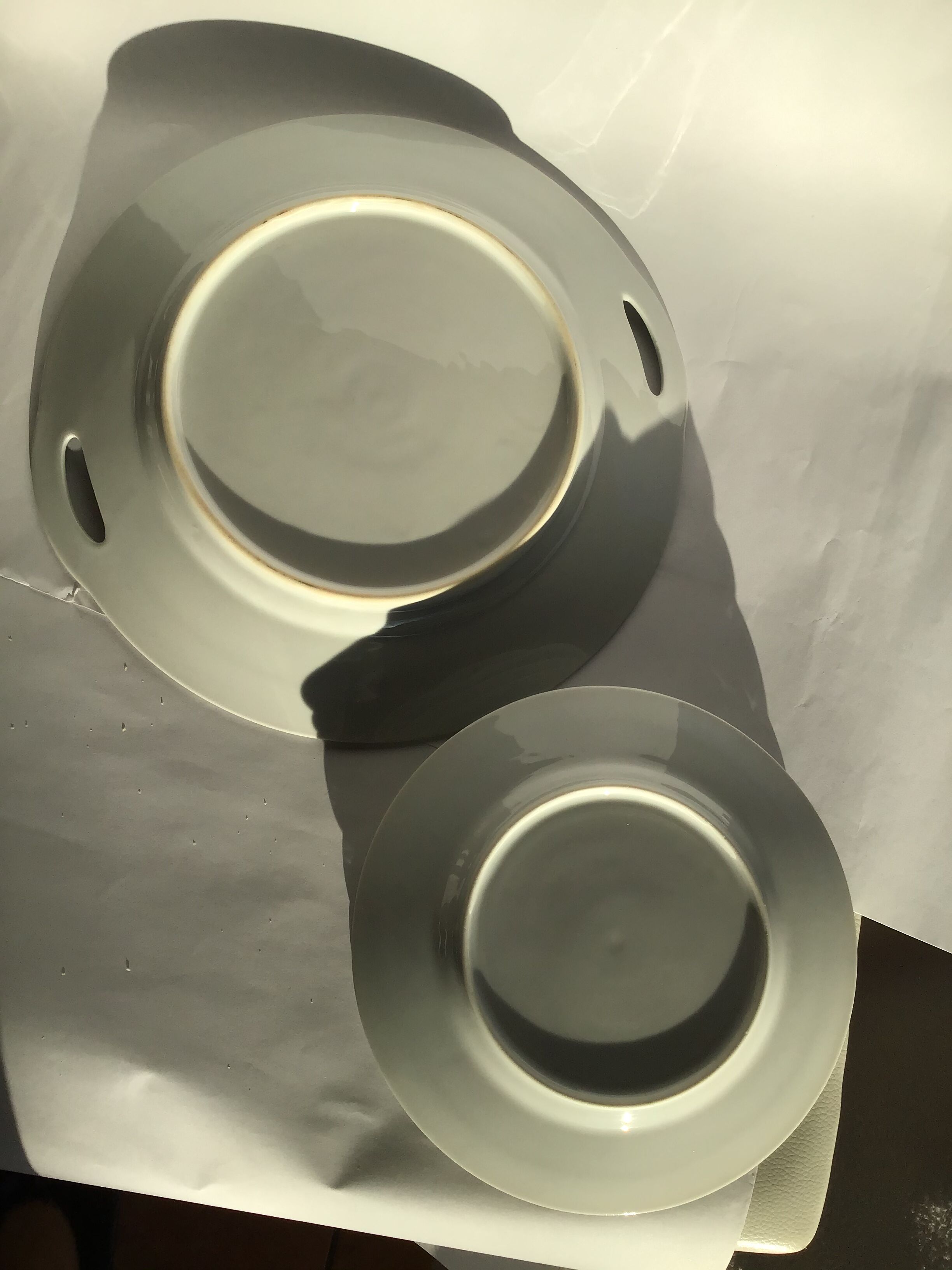 7 Dessert plates + dish in fine sky blue porcelain