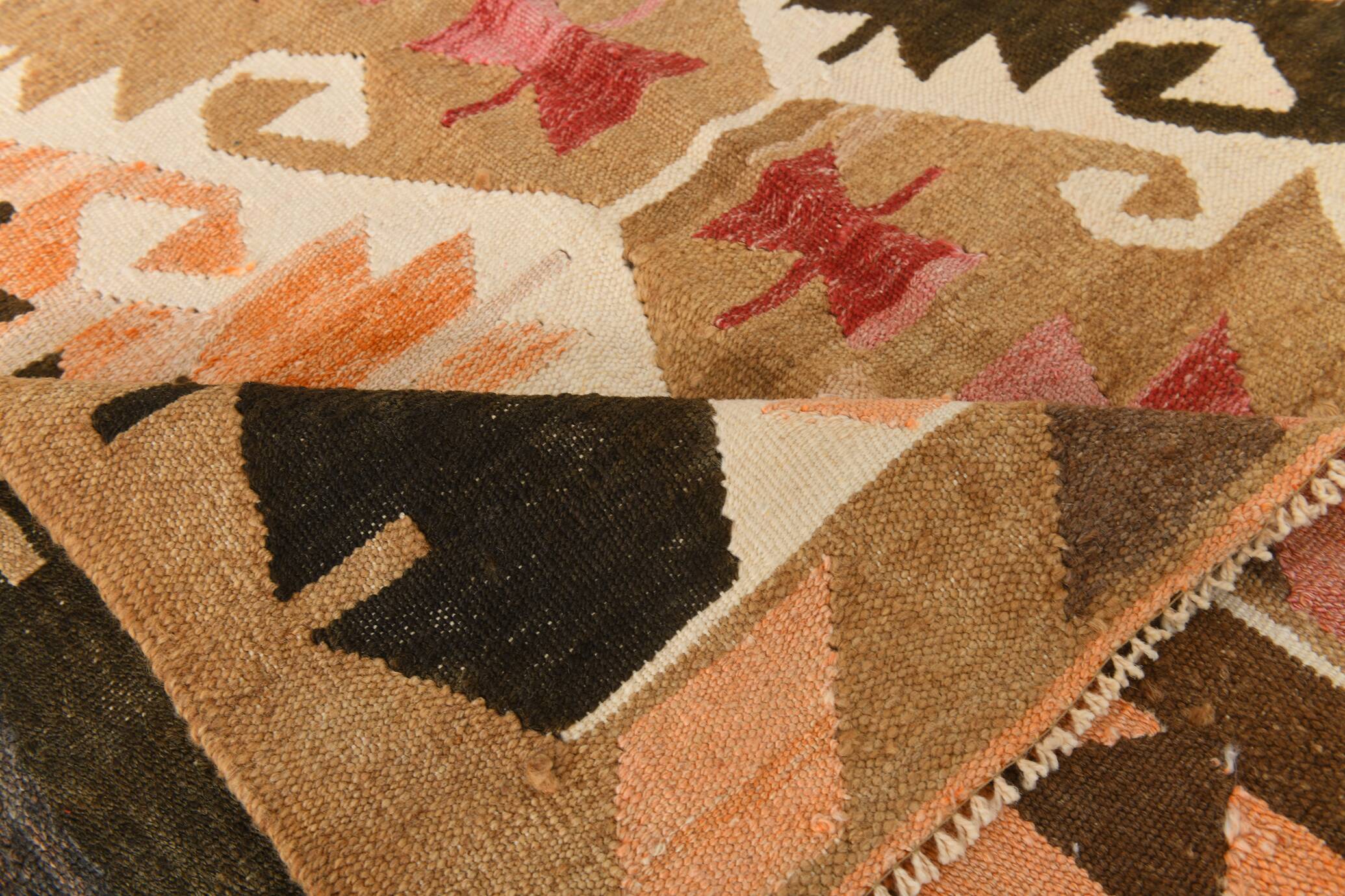 Grand tapis kilim turc vintage, décor bohème multicolore, 289x381 cm