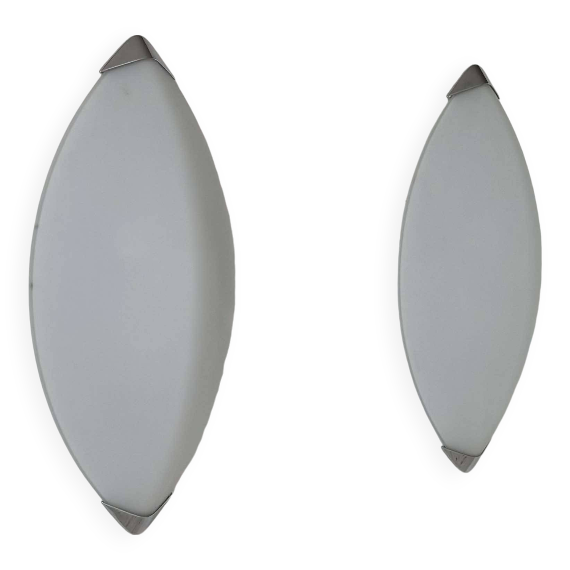 Pair of vintage wall lights, chrome and sandblasted glass, Italy 1980.