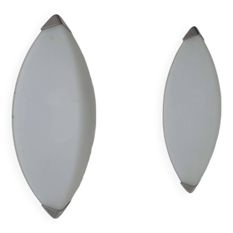 Paire d’appliques vintage, chromé et verre sablé, Italie 1980.