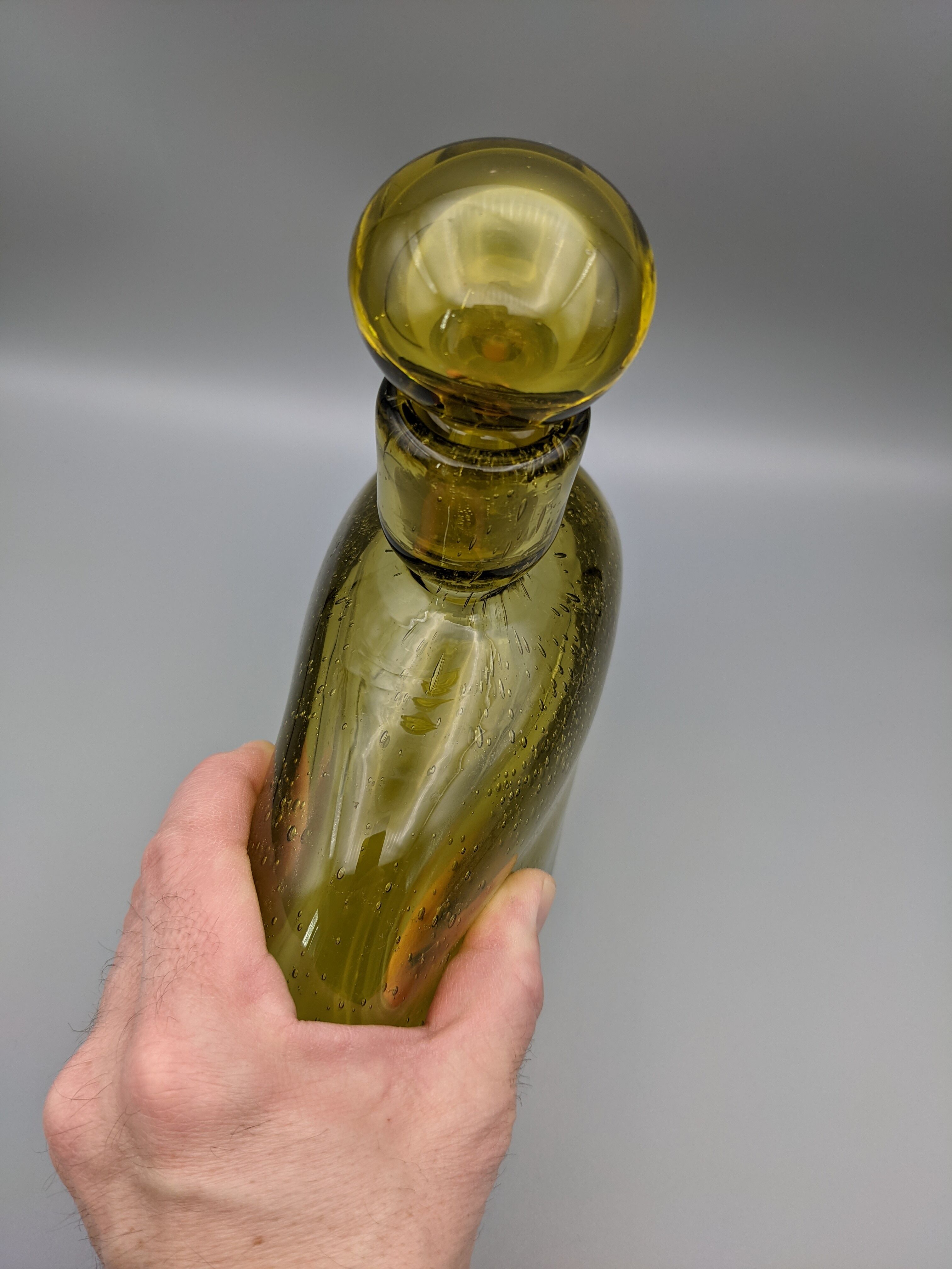 Cognac decanter in bubbled blown glass