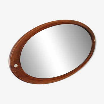 Miroir oval cadre en bois à filets et nacre