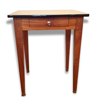 Petite table bureau vintage en chêne et formica des années 50/60